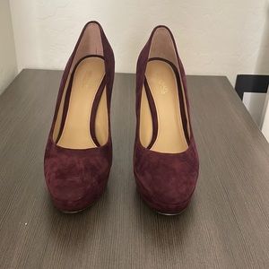 Burgundy suede pumps